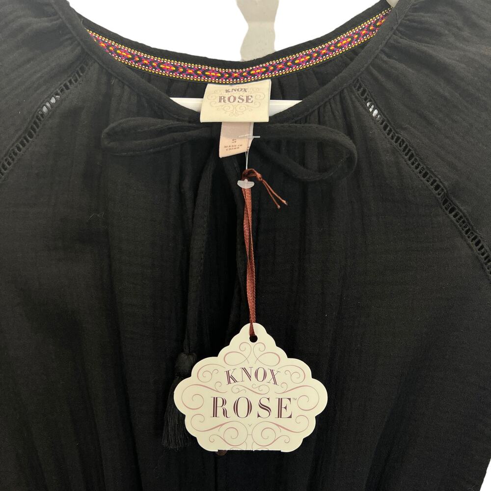 Knox Rose Gauze Romper Black Size‎ S Half Sleeve Shorts Lined Cotton One Piece - Picture 2 of 10